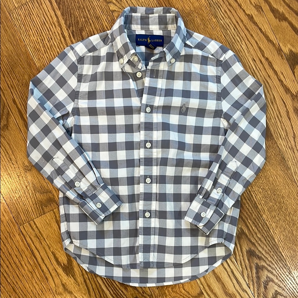 Ralph Lauren Blue and White Checkered Kids Button Down Shirt